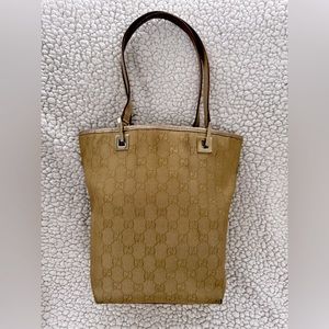 Gucci Gold GG Canvas and Leather Tote